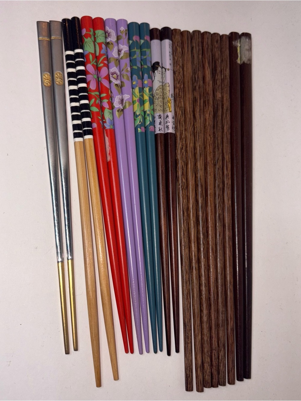 Chop Sticks Lot of 10 - Metal Set, Wood Sets, Floral Sets, Stripes, Geisha Girl